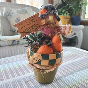 Scarecrow "I Love Pumpkins" Flowerpot Harvest Decoration Fall Autumn Halloween